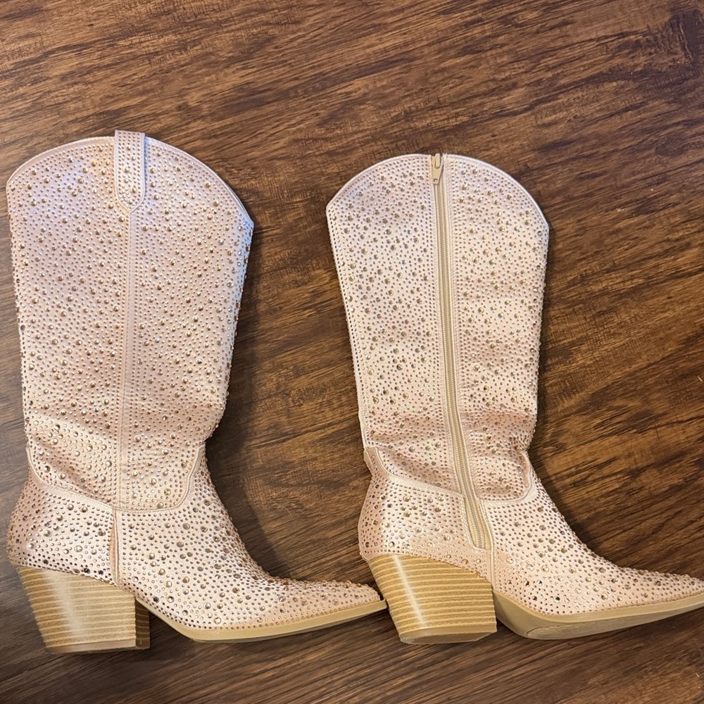 Blush Western boots bedazzled with rhinestones